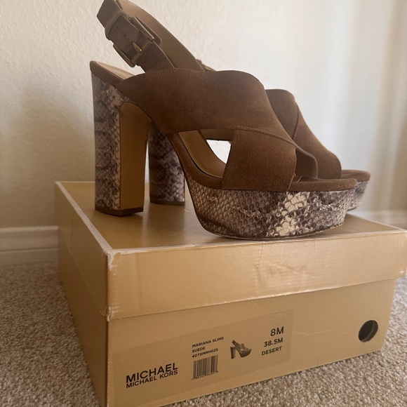 Michael Kors Brown Wedge Espadrilles with Crossover Straps - Picture 1 of 9